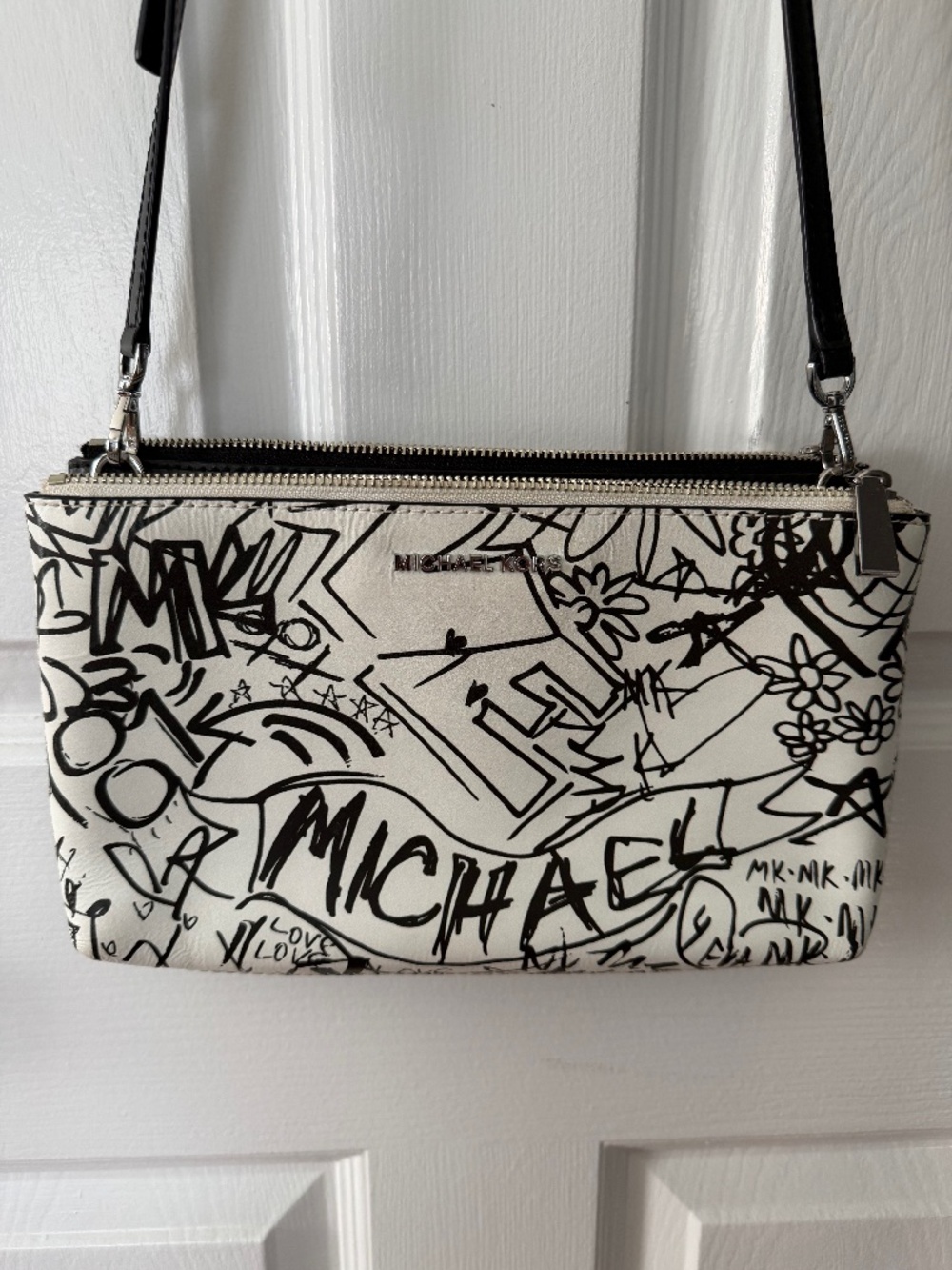 Michael Kors Adele Graffiti Leather Crossbody Purse